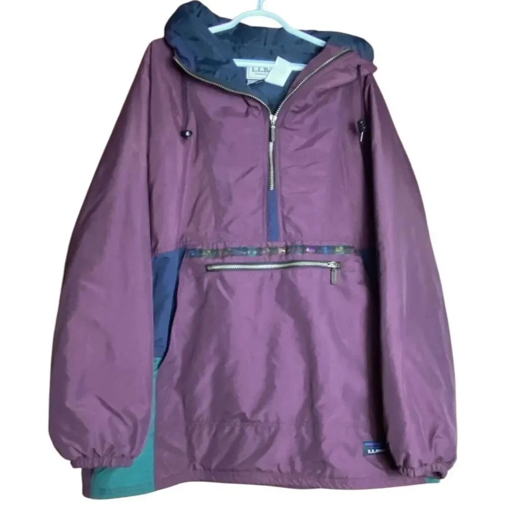 L.L. Bean Purple Anorak Pullover Jacket Men’s XLTall Hooded Outdoor Windbreaker